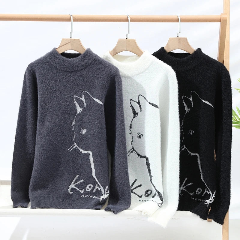 Solid Cat Silhouette Loose Sweater