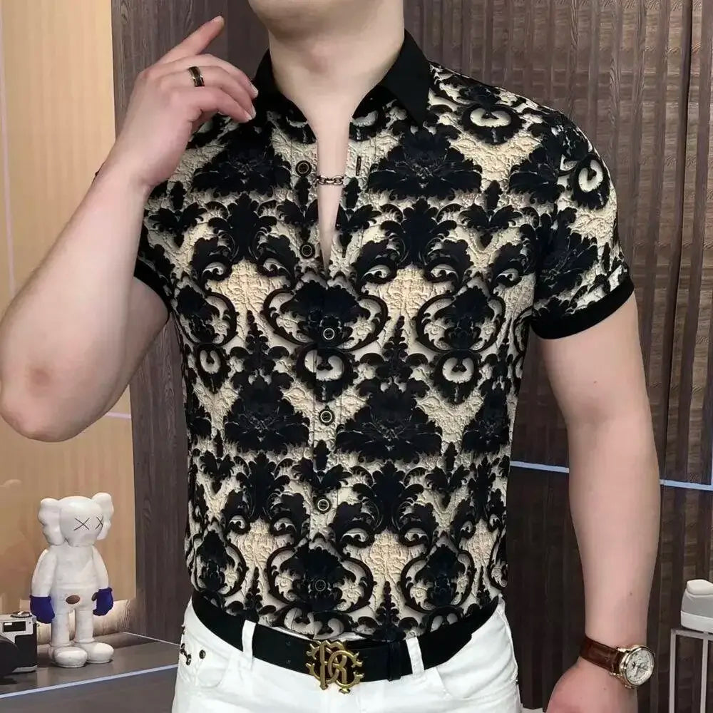 Ice Silk Palace Pattern Short-Sleeved Shirt