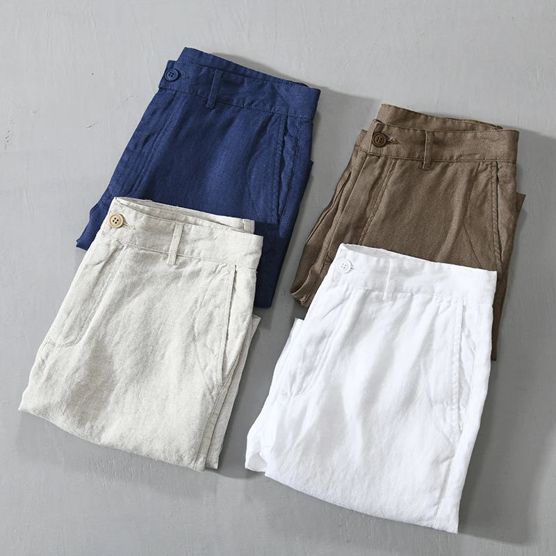 Pure Linen Solid Straight Fit Shorts