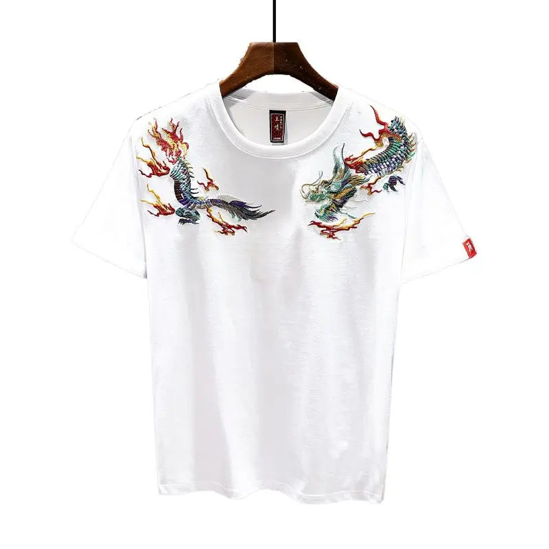Dragon Embroidered Short-Sleeved T-Shirt