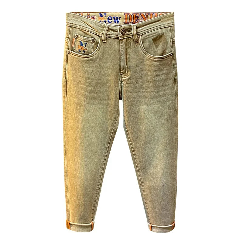 Embroidery Letter on Pocket Retro Jeans