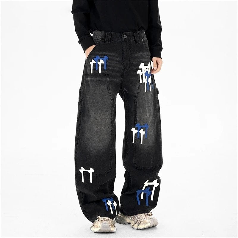 Colorblock Patchwork Washed Denim Jeans
