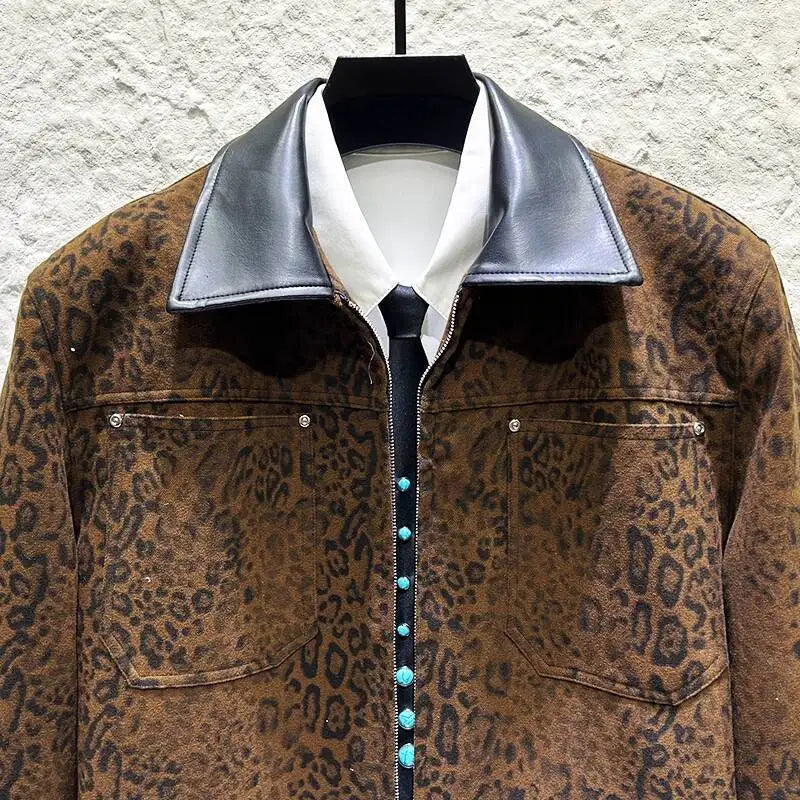 Leopard Print Turn-Down Collar Jacket