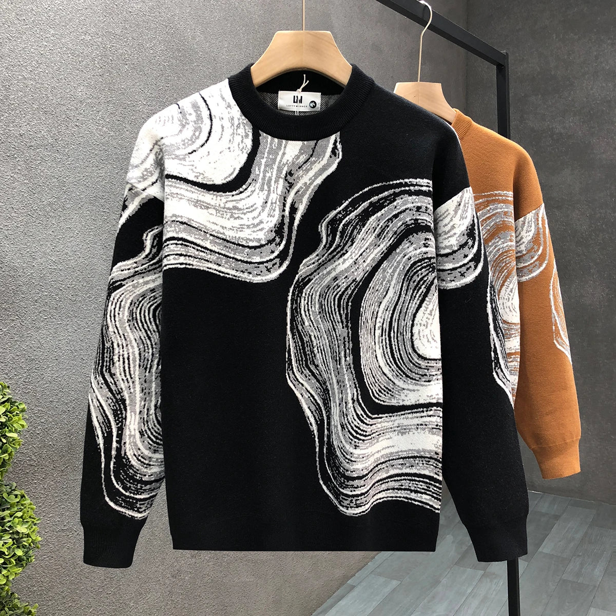 Pattern Abstract Contrast Knitted Sweater