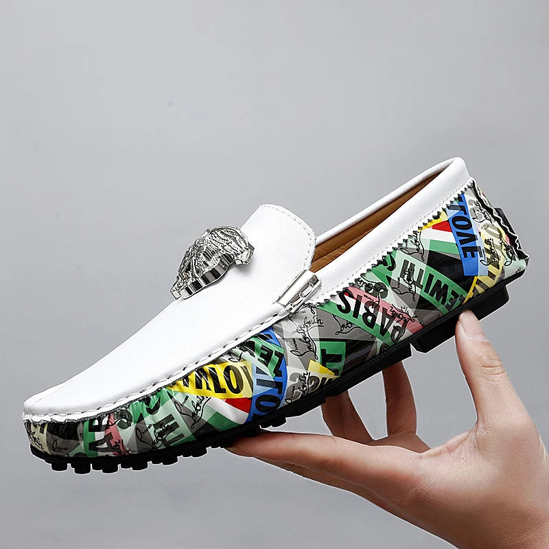 Breathable Metal Appliques Genuine Leather Loafers