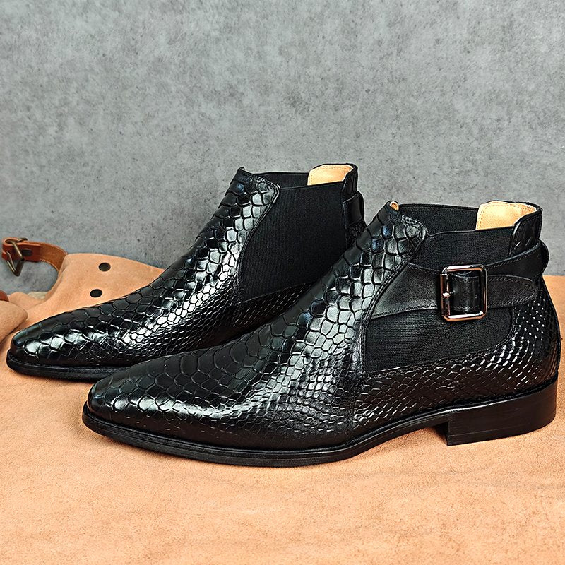 Classic Snakeprint Slip-On Leather Boots