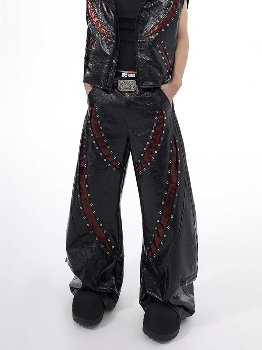 Faux Leather Punk Wide-Leg Pants