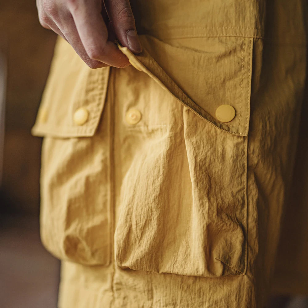 Casual Solid Yellow Nylon Shorts