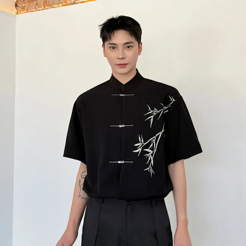 Chinese Style Embroidery Solid Color Shirt