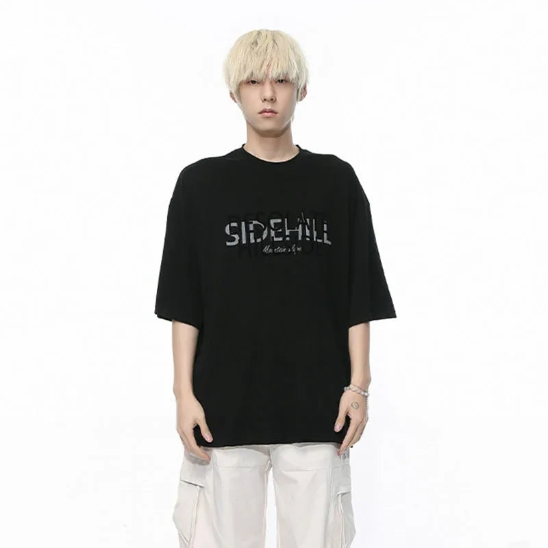 Trend Letter Contrasting Color T-Shirt