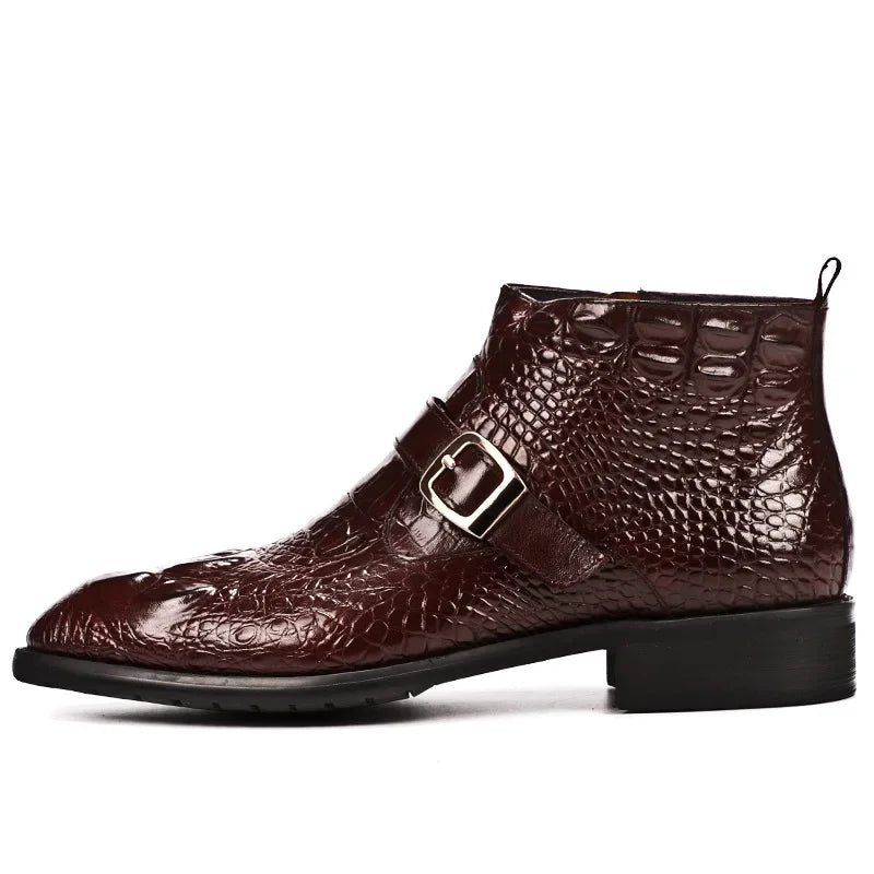 Vintage Croc Pattern Monk Strap Boots