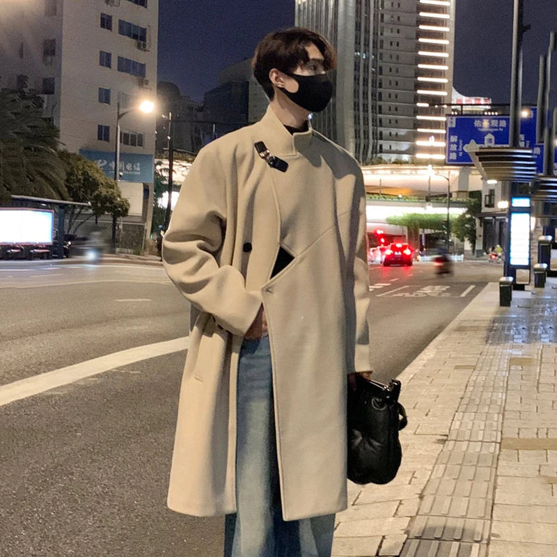 Stand Collar Irregular Metal Buckle Coat