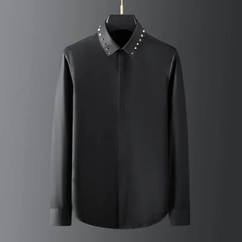 Solid Diamond Rivet Collar Shirt