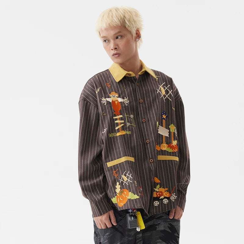 Embroidery Contrast Color Stripe Design Shirt