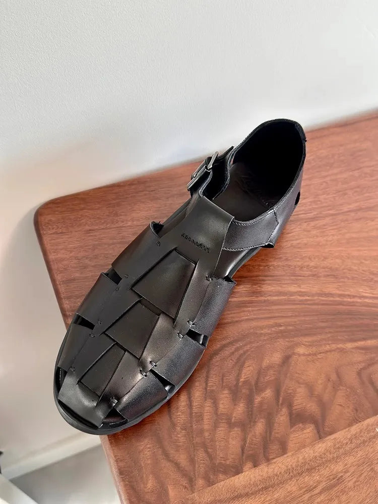 Buckle Solid Close-Toe Weave Sandals