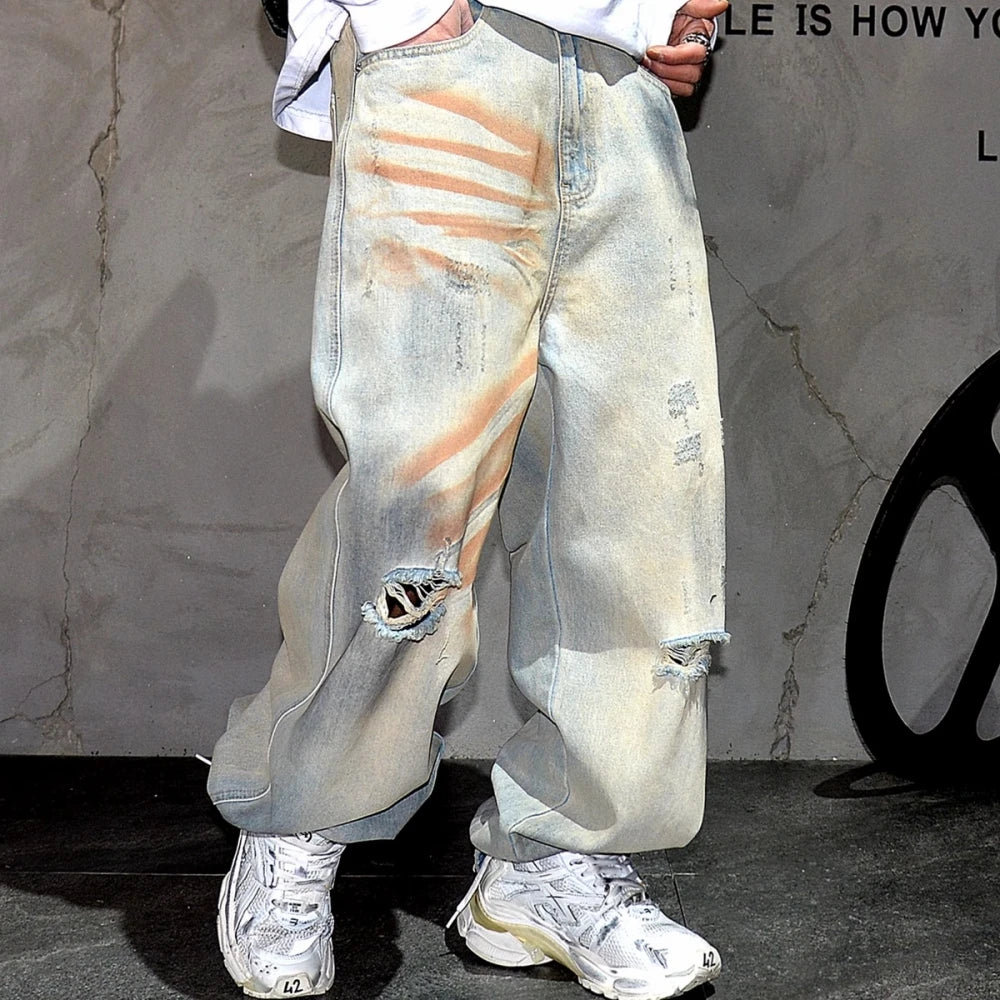 Ripped Distressed Design Light Jeans