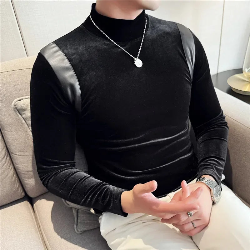 Velvet Thickened Turtleneck Slim Fit T-Shirt