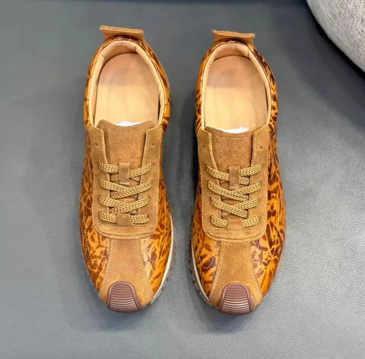 Animal Print Spliced Genuine Leather Sneakers