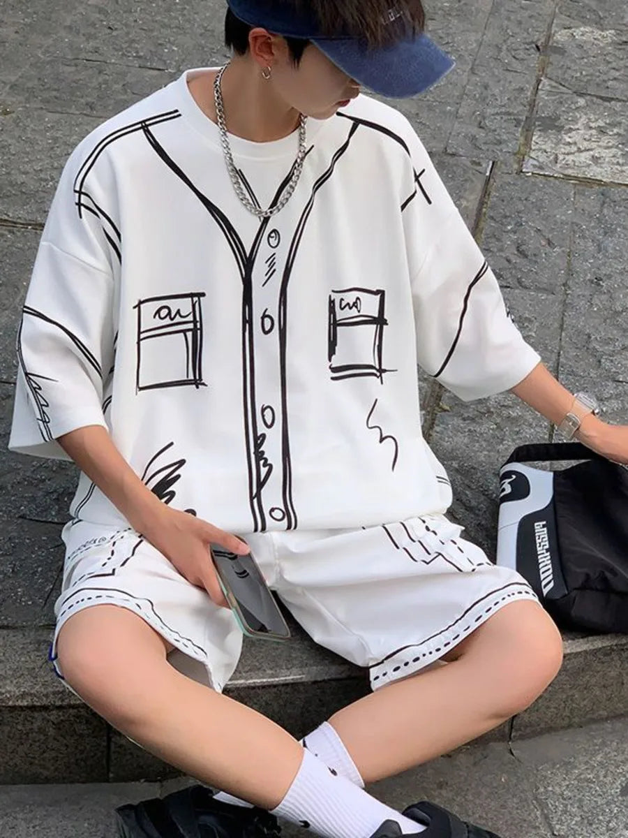 Solid Graffiti Oversize T-Shirt Shorts Set