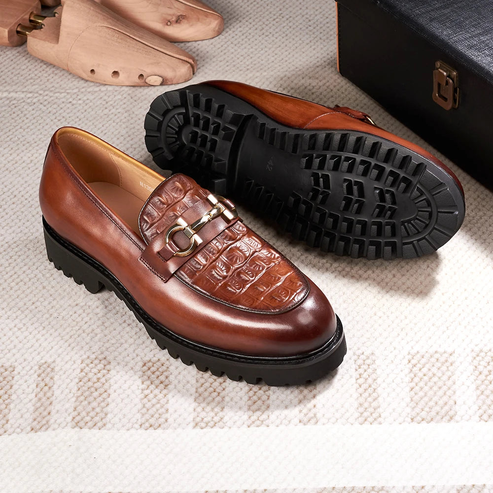 Genuine Leather with Metal Appliques Men's Loafers