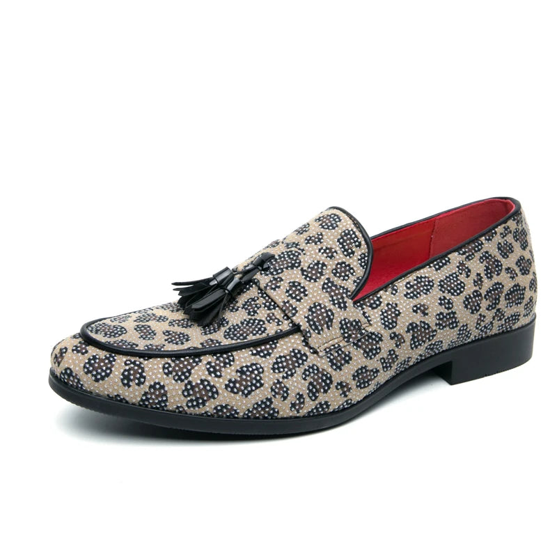 Rhinestone Leopard with Tassels Loafers