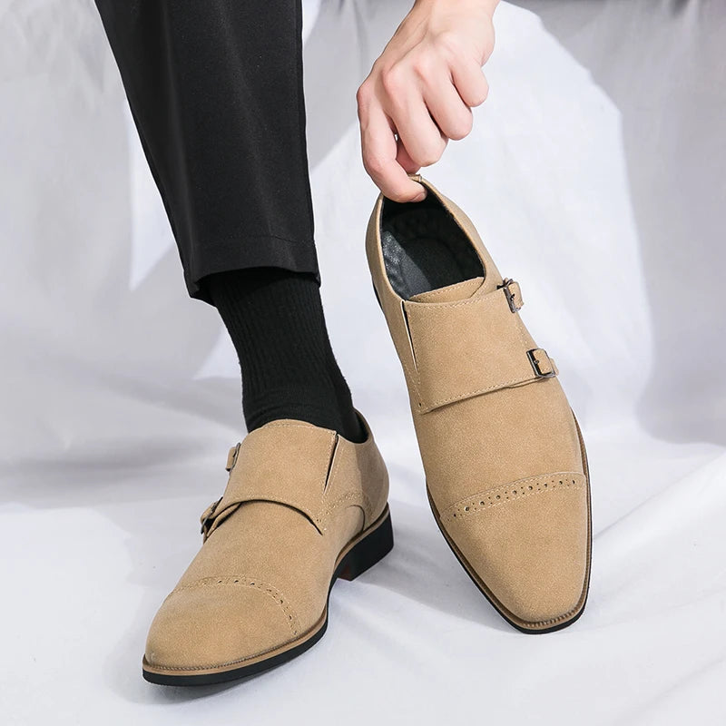 Beige Color Monk Leather Shoes