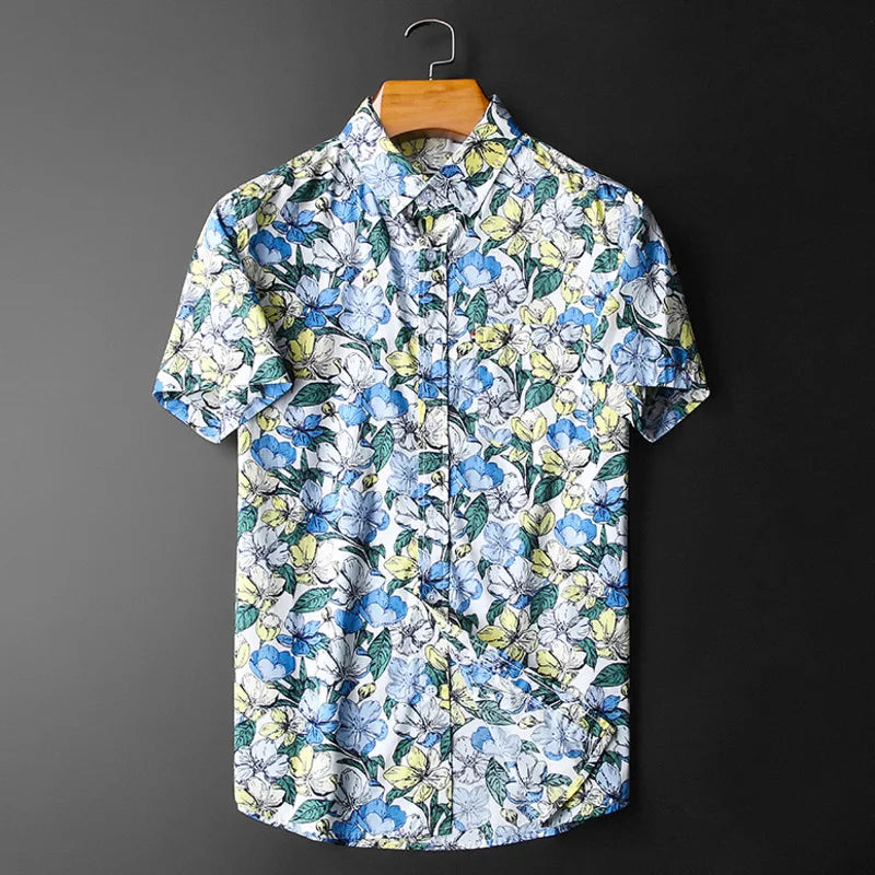 Casual Blue Flower Pattern Print Shirt