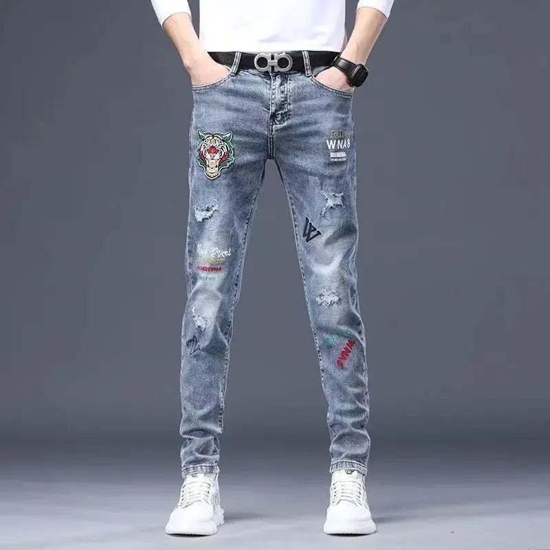 Streetwear Ripped Letter Patches Jeans