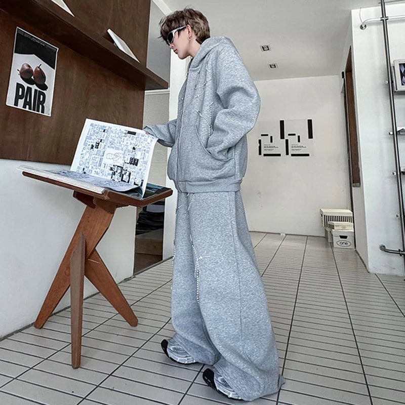 Beads Decoration Wide-Leg Pants Set