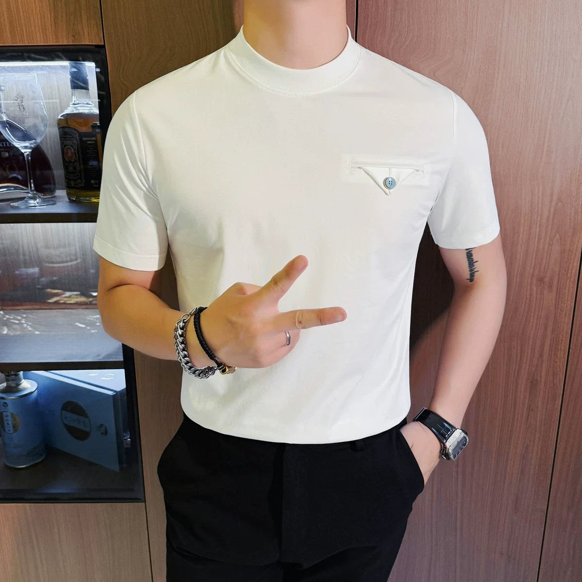 Chest Pocket Design Round Neck T-Shirt