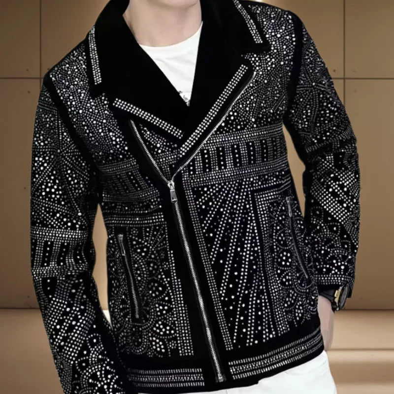 Punk Style Full Rhinestone Decor Jacket