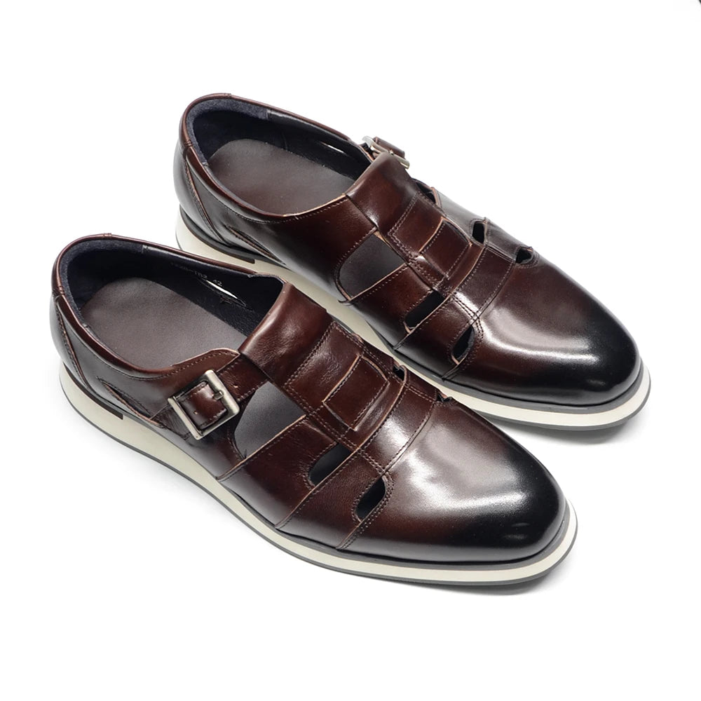 Hollow Genuine Leather Buckle Shoes
