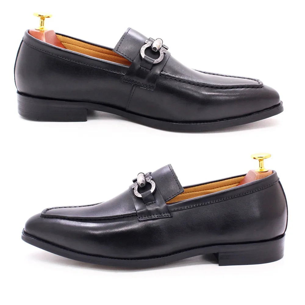 Black Color Leather Metal Appliques Loafers