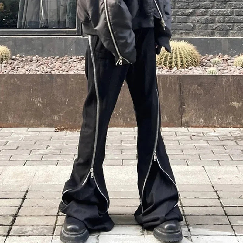 Dual-Slit Zipper Flare Denim