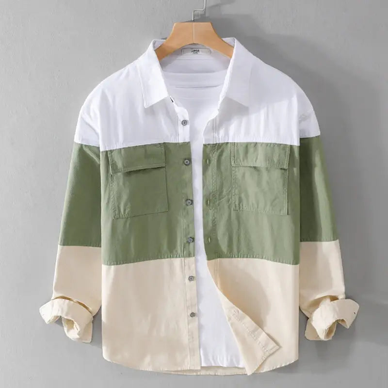 Three-Tone Color Cotton Shirt