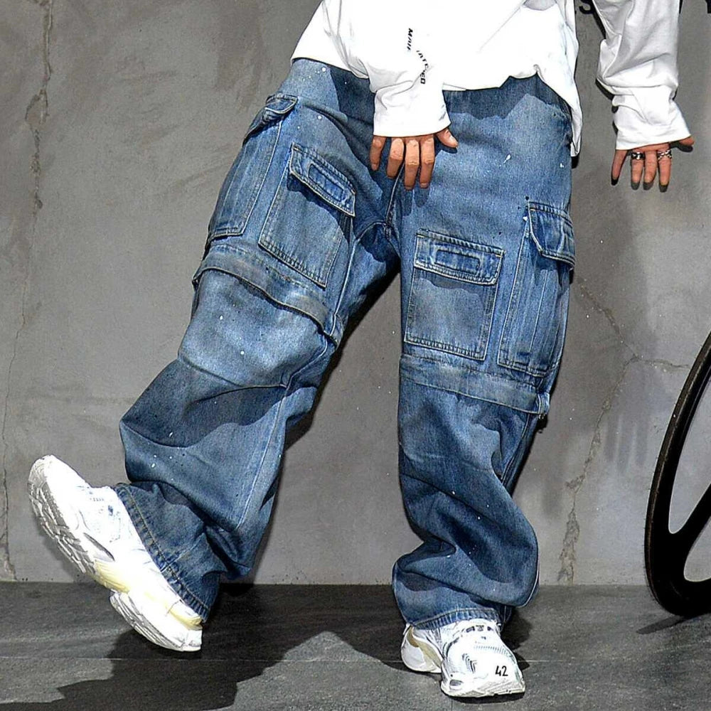 Spray Paint Zipper Patch Cargo Jeans