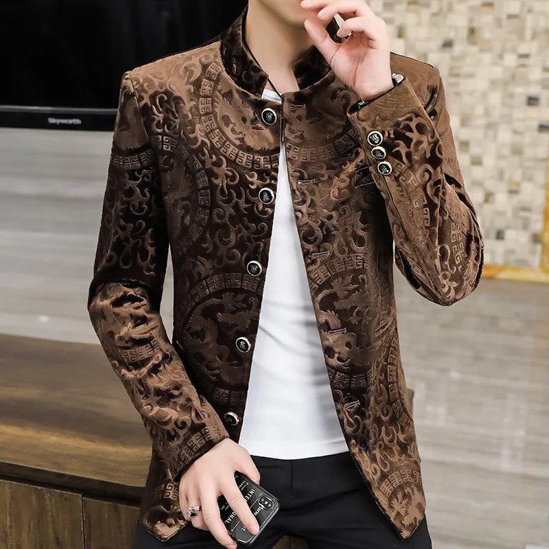 Jacquard Velvet Standing Collar Jacket