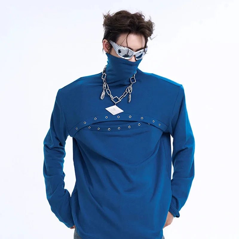 Metal Buckle Hole Design Long-Sleeved T-Shirt