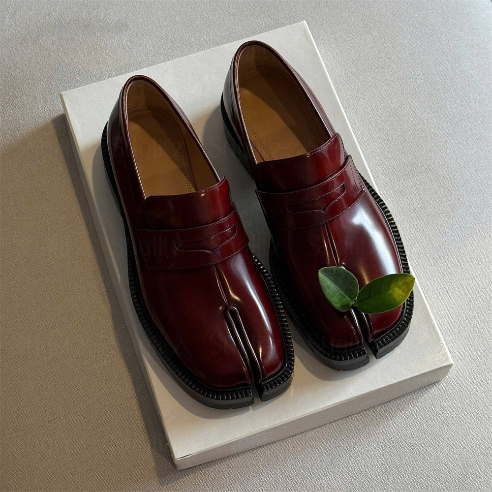 Square-Toe Leather Platform Tabi Loafers