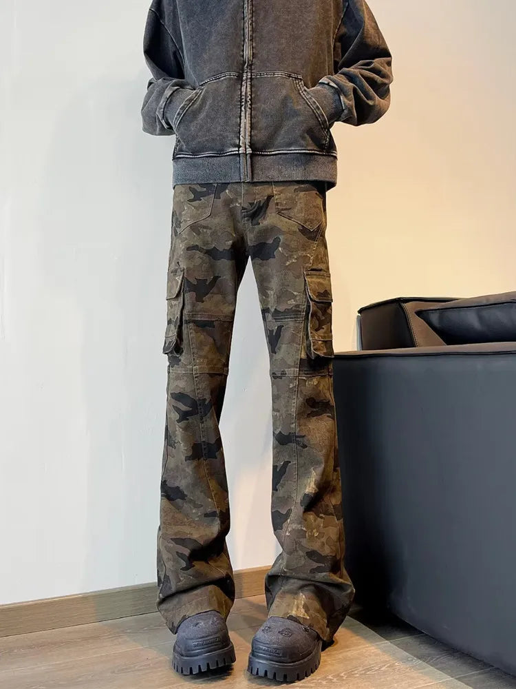 Streetwear Camouflage Slim Flare Jeans