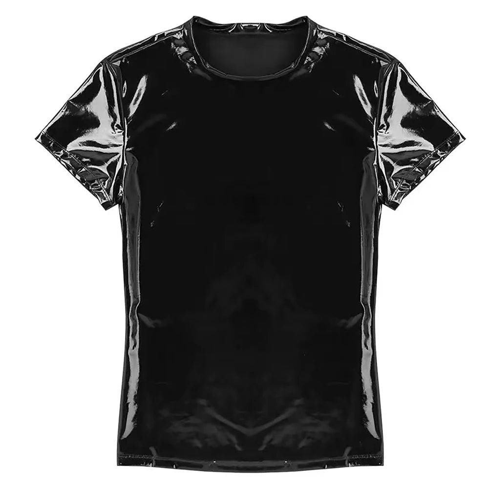 Wet Look Shiny Short Sleeve T-Shirt