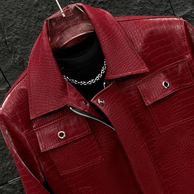 Niche Faux Leather Turn-Down Collar Jacket