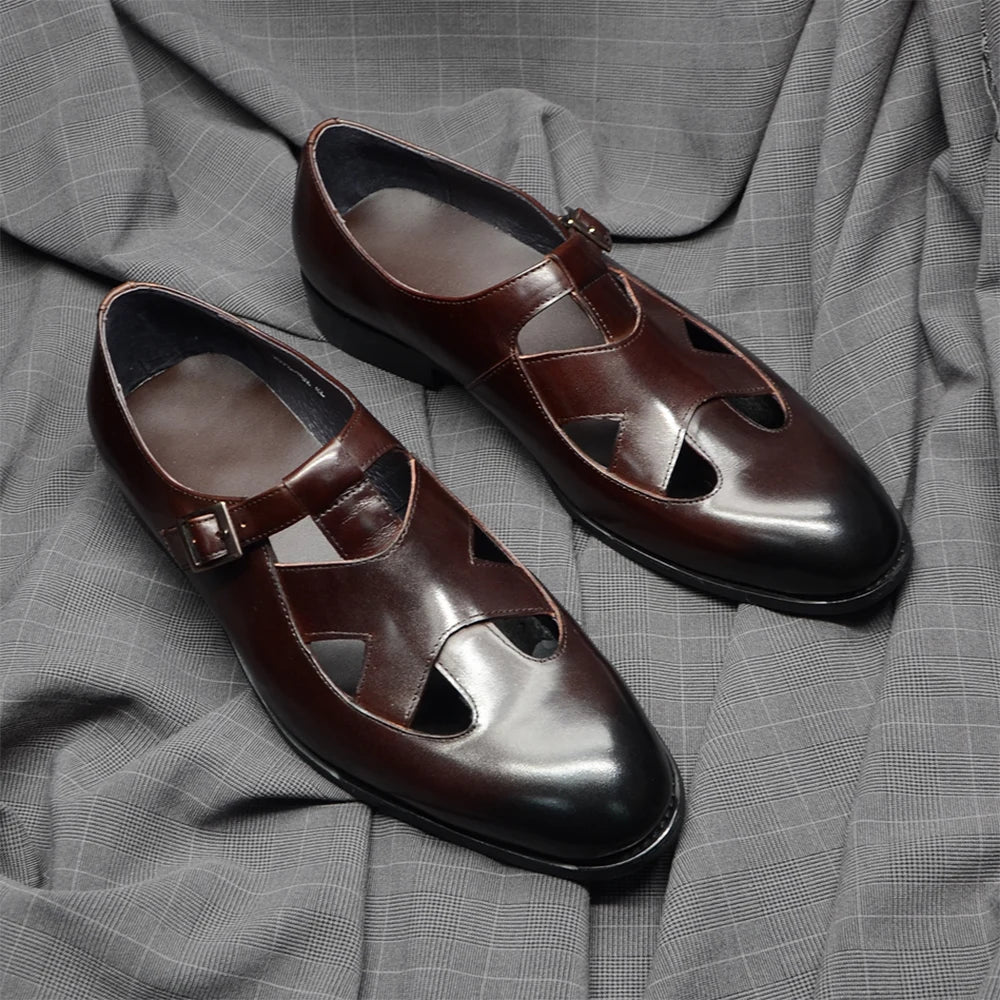 Buckle Strap Closed Toe Leather Shoes