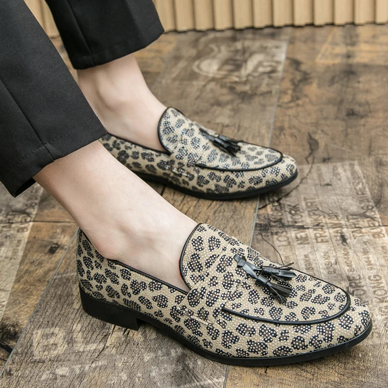 Rhinestone Leopard with Tassels Loafers