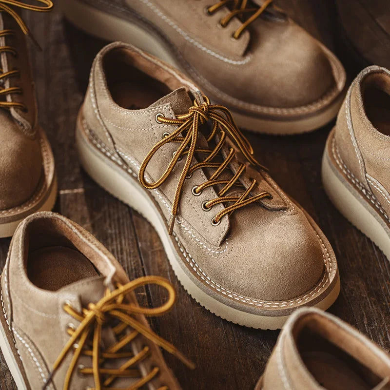 Sand Color Suede Rouns-Toe Sneakers