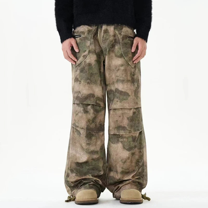 Camouflage Leg Opening Drawstring Pants