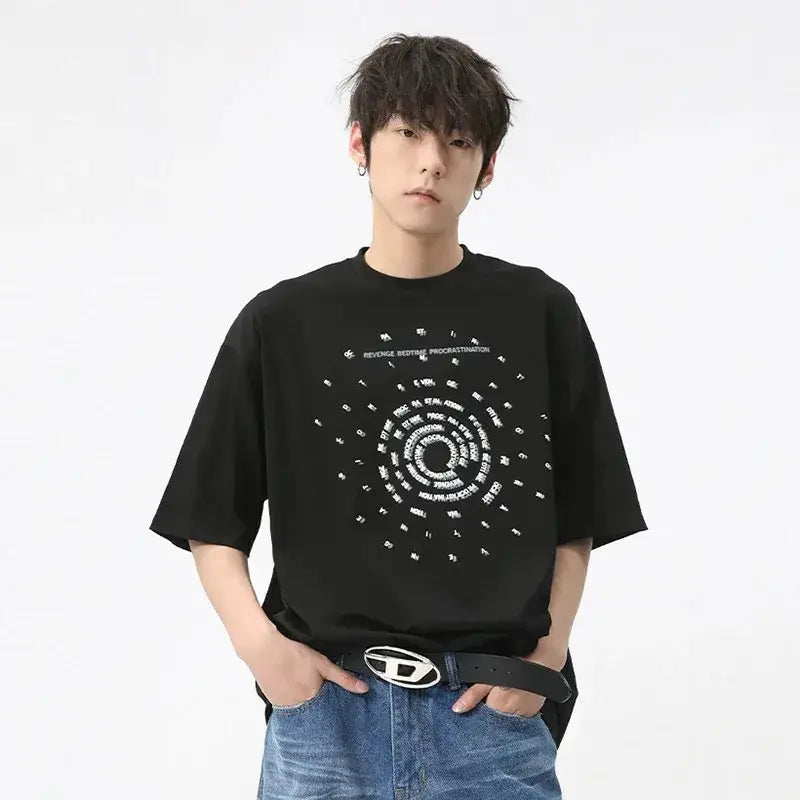 Letter Star River Print Loose T-Shirt