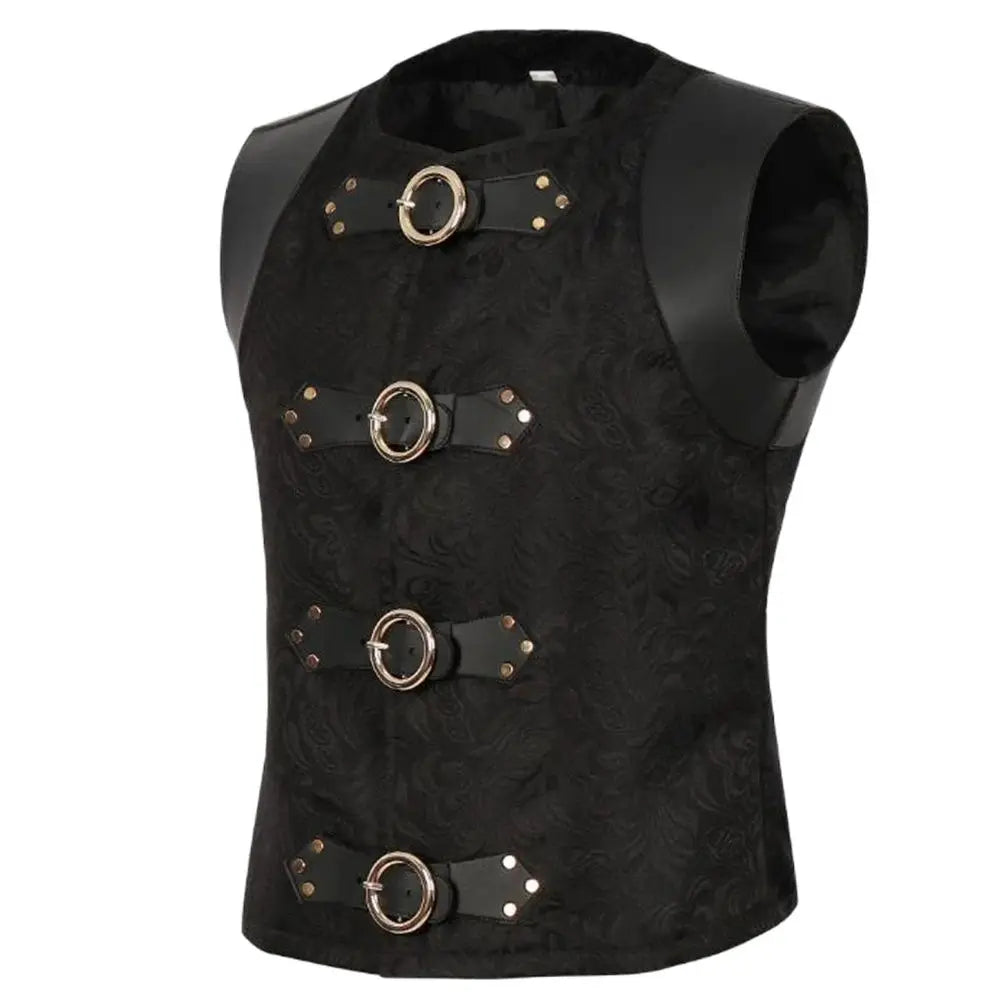 Black Jacquard Belt Buckle Vest