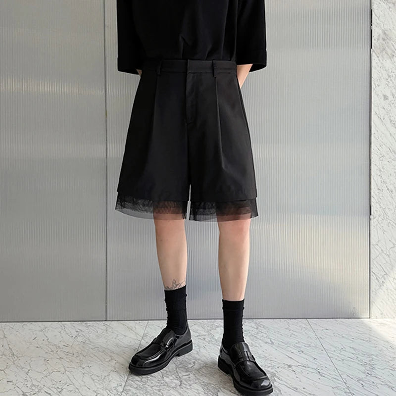 Spliced Detachable Mesh Black Shorts