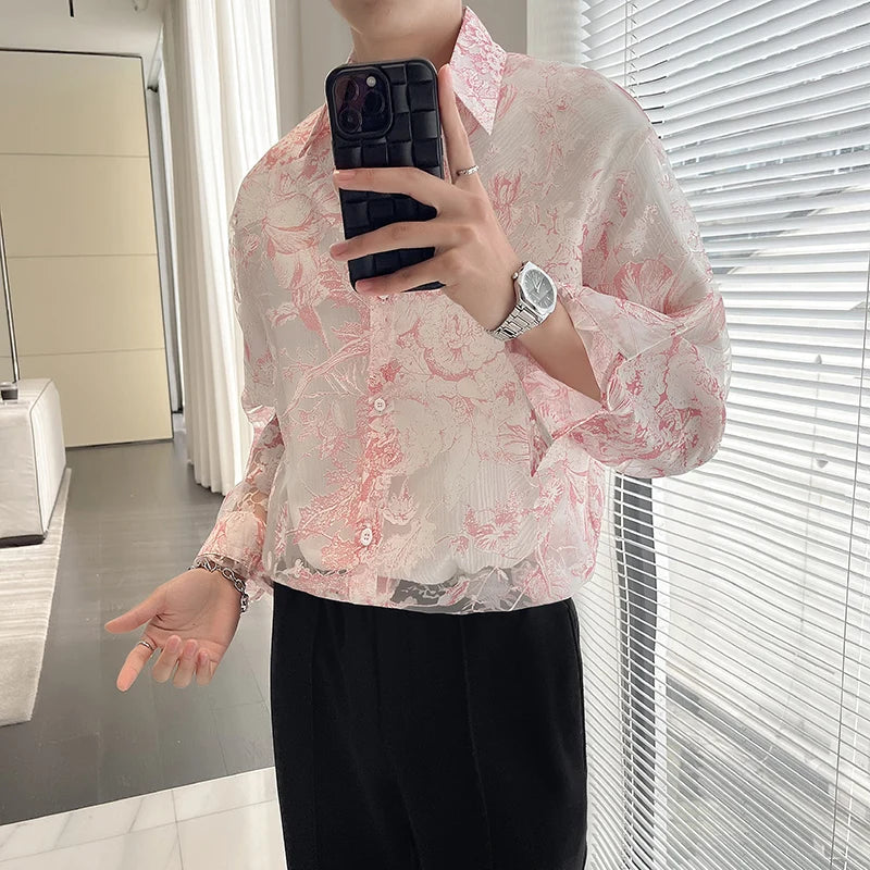 Flowers See-Through Long Sleeve Shirt